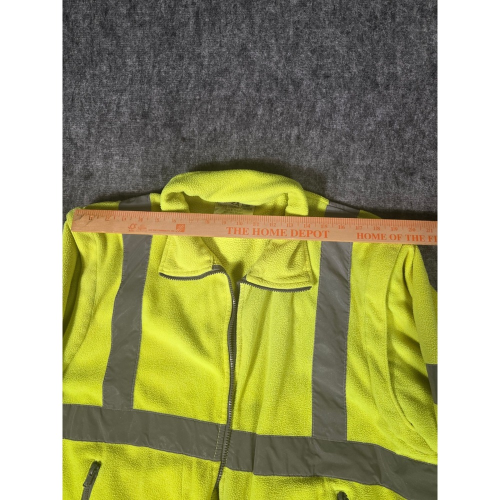 Mens Jacket 2X High Visibility Yellow Fleece Reflective Workwear Majestic - Picture 6 of 9